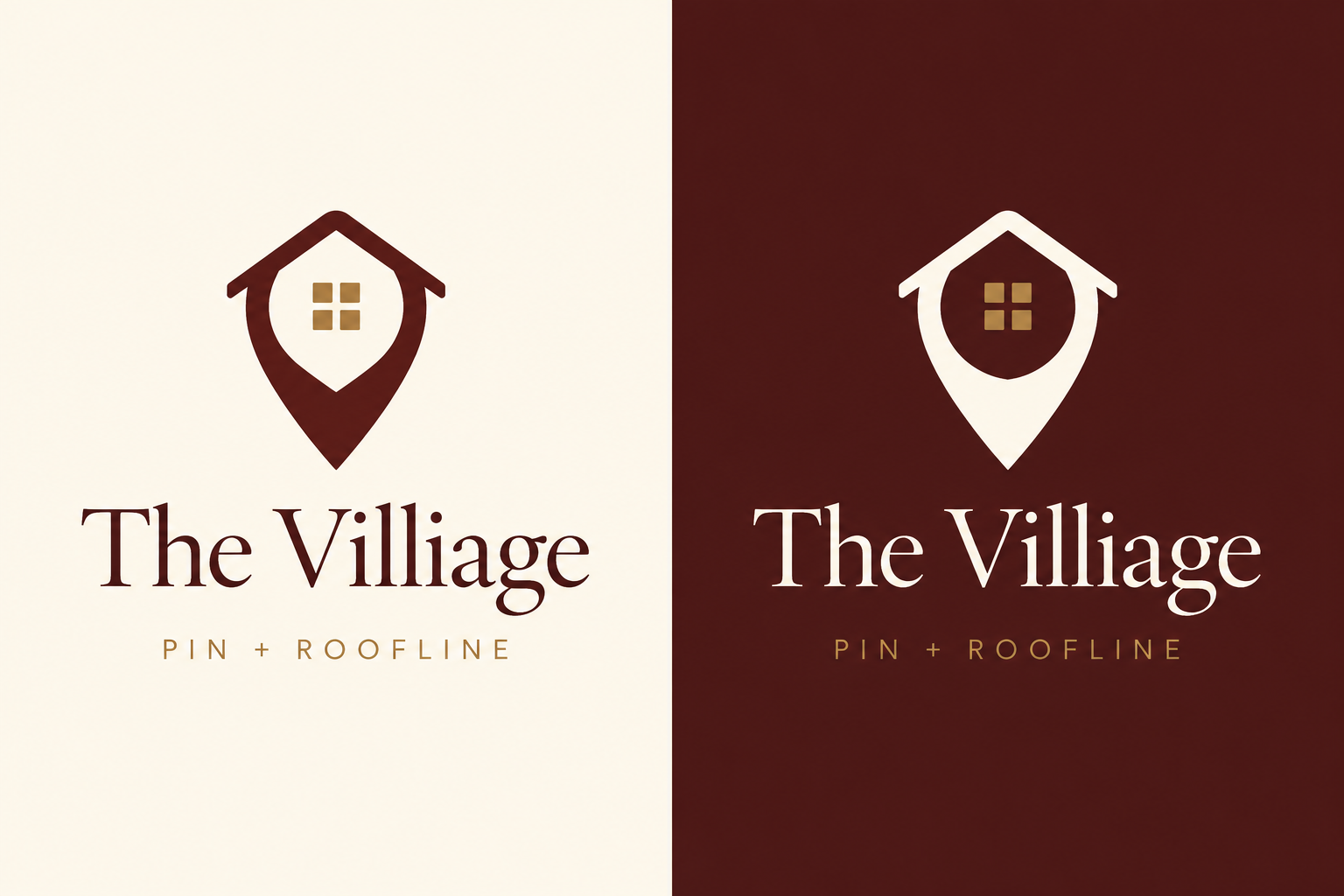 Pin + Roofline logo board showing light and dark treatments